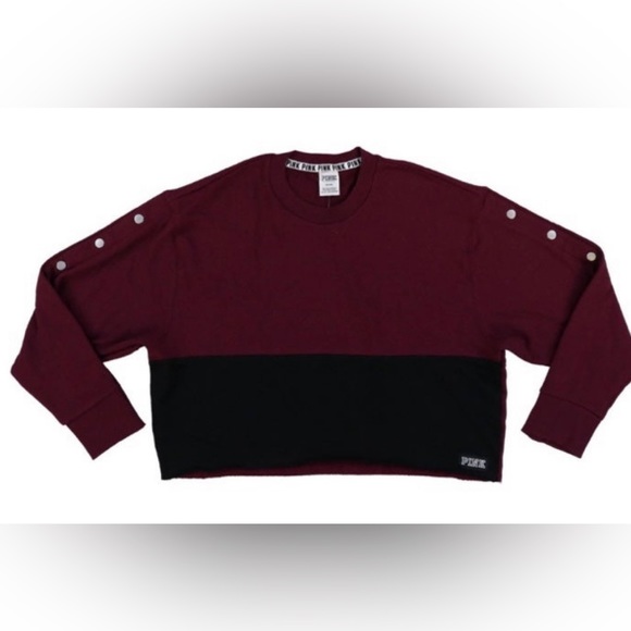 New~Victoria’s Secret LovePink Cropped Sweatshirt Top~snap sleeve design Lg - Picture 4 of 5